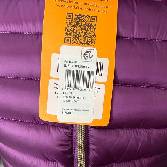 NWT Save The Duck Girls Puffer Jacket, Cyclamen Violet, size 14 - Picture 2 of 7